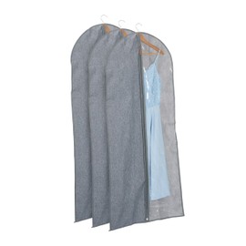 Relaxdays Long Garment Bag Set of 3 with Zip 135 x 58 cm Protective Cover Suit Dress Shirt Grey/Transparent