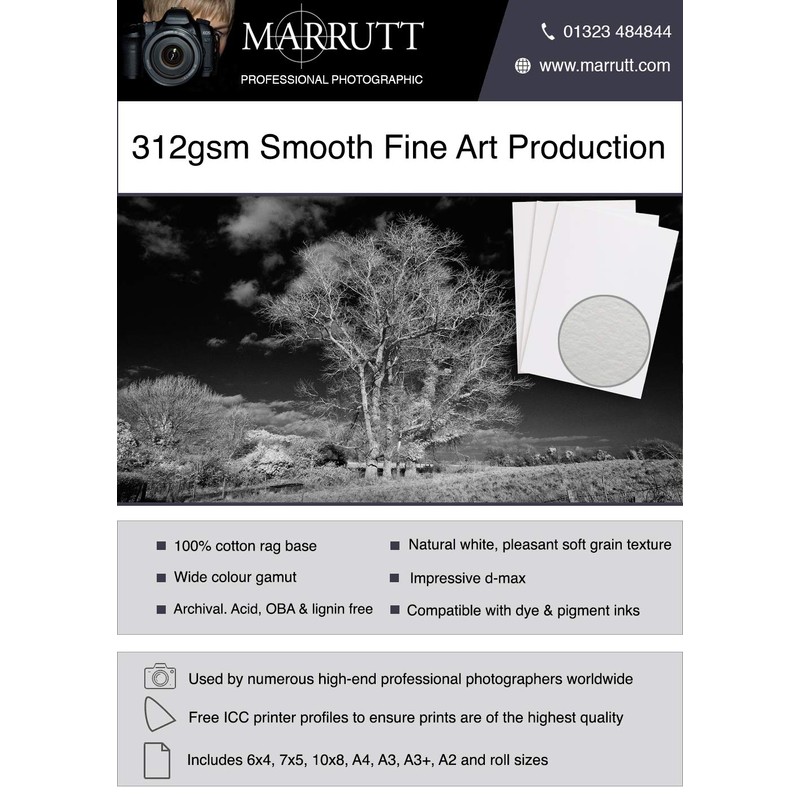Marrutt 312gsm Smooth Fine Art Production Inkjet Photo Paper -