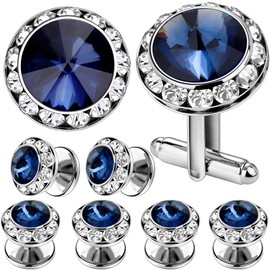 AMITER Crystal Cufflinks and Tuxedo Studs for Men, Suitable for Dress Shirt Suit Jacket Vest Bow tie Fashion Accessories, Gift for Men or DAD, Formal Business Wedding Anniversary Jewelry