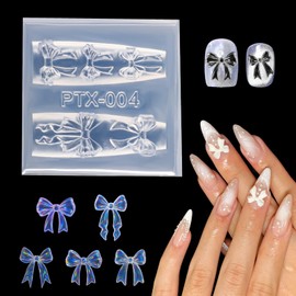 3D Bow Nail Charms Molds Silicone for Nail Art, Cute Bowknot Nails Charms Mold Nails Art Carving Mix Bows Molds Relief Fingernail Bows Mold for Women DIY Fingernail Arts