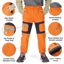 linlon Kids Boy's Snow Waterproof Pants Youth Fleece Lind Hiking Softshell Warm Insulated Ski Trousers 9056-Orange-L (8-9 Years)