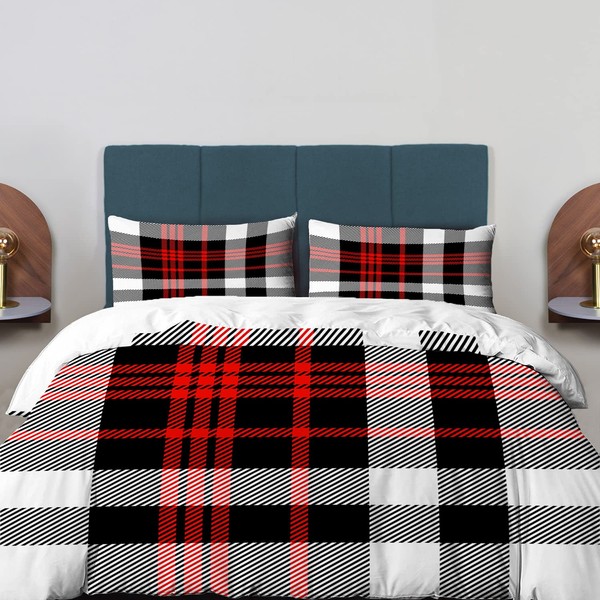 BaoNews Tartan Checkered Duvet Cover Set King Size,3 Pieces Plaid