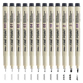 Neoreser Fineliner Set of 12 Black Ink Pens with 12 Different Line Widths for Artists, Waterproof Ink Pen for Illustrations, Sketching, Technical Drawing