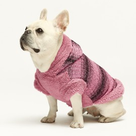 Fitwarm Fuzzy Dog Sweater, Knitted Winter Dog Clothes for Small Dogs Girl, Pet Cat Hooded Outfit, Heather Pink, Black, Medium