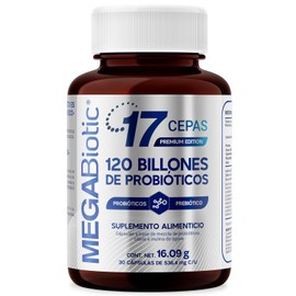 Probióticos 120 Billones y 17 Cepas e Inulina de Agave| Suplemento Alimenticio con Probióticos y Prebióticos con Sábila en Polvo, L. Rhamnosus, L. Casei |Cont. 30 caps., MegaBiotic