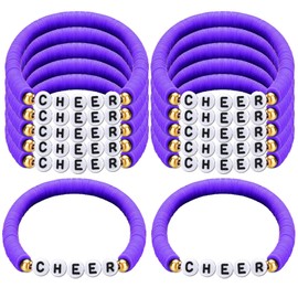Yaure Joy 12 Pcs Cheerleader Gifts Stackable Clay Bead Cheer Bracelets Y2k Disc Surfer Friendship Bracelets for Cheerteam Girls (Purple)
