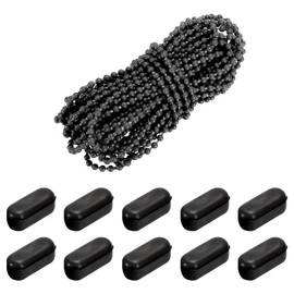 sourcing map 10 Metres/10.94 Yard Plastic Blind Bead Chain with 20 Pieces Chain Connectors for Bead Roller Blinds Black