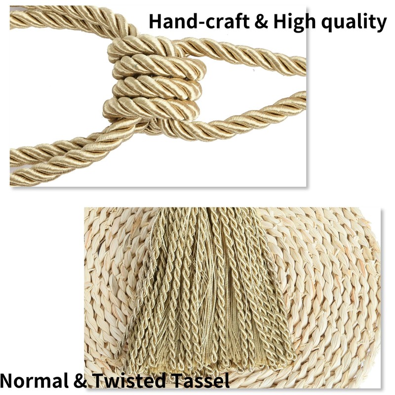 HedongHexi 2 Pack Gold Curtain Tassel Tibacks, Modern Rope Window