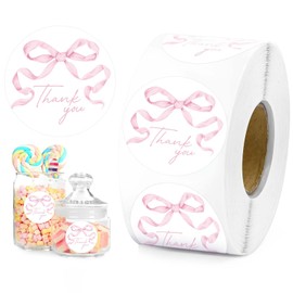 Sanixin 500 Pcs Pink Bow Thank You Stickers 1.5Inch Coquette Bowknot Self-Adhesive Sticker Roll for Wedding Baby Shower Birthday Party Decoration Favors