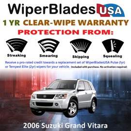 WiperBladesUSA Wiper Blades Set w/ 1yr warranty compatible with Suzuki Grand Vitara 2006 Wipers (Set of 3) w/Rear Wiper Pulse Wipers