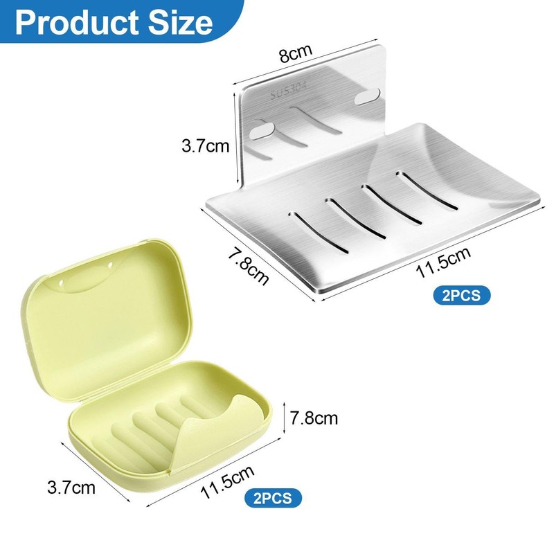 2-Piece Wall-Mounted Soap Holders, 2-Piece Portable Soap Dishes, Drain Soap