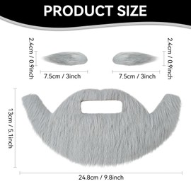 FR Self-Adhesive Fake Mustache and Eyebrows Combo | Natural Looking Fake Beard for Costume, Cosplay & Parties (White)