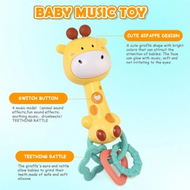 JoyPlus Baby Rattles & Grasping Toys, Baby Rattle Musical Toys 6 Months, Giraffe Sensory Rattle Toy with Teething Ring and Lights, Montessori Motor Skills Toy, Baby Gift from 6 12 18 Months