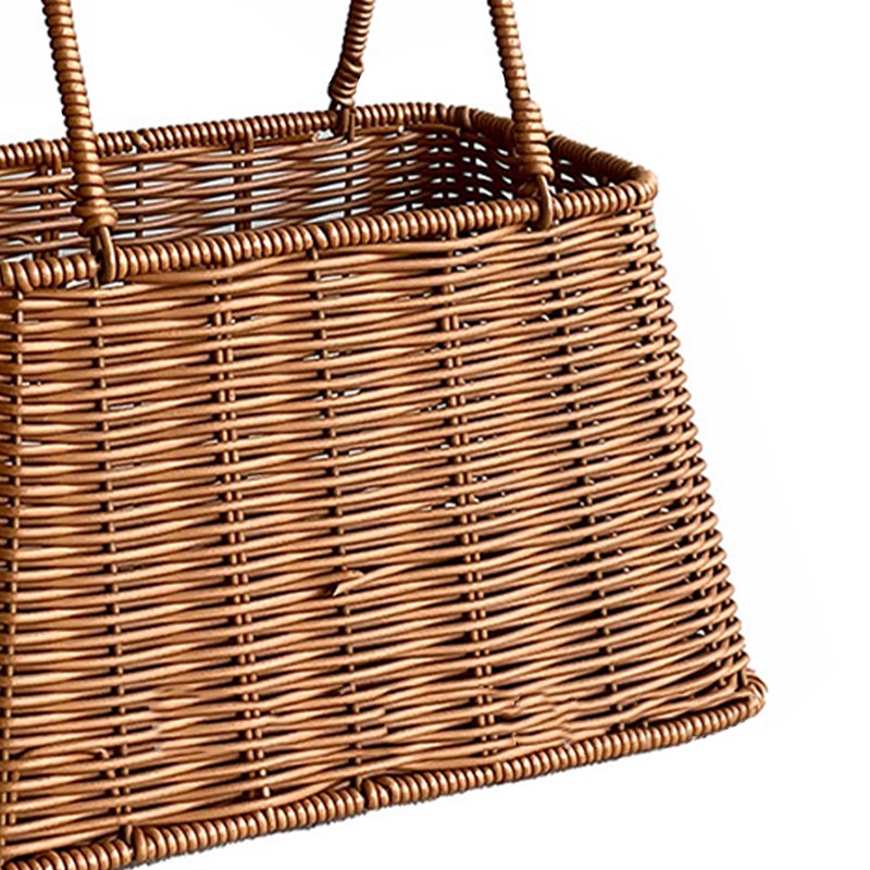 Plastic Imitation Rattan Basket Rustic Imitation Handwoven Picnic Basket Wtih