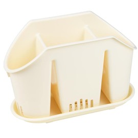 YBM Home Multipurpose Cutlery Utensil Drying Rack Storage Holder 3 Compartments Base Tray, Serves as Kitchen Sink Drying Rack Silverware Holder for Dinner Table, 38-1227Ivoryvc 7.5x3.25x5.75