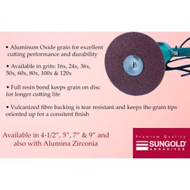 Sungold Abrasives 17208 5" X 7/8" Centerhole 120 Grit Aluminum Oxide Fibre Disc, 25-Pack