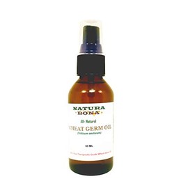Natura Bona Organically Grown Fortified Pure Wheat Germ Oil for Skin, Antiaging, Beauty and Hair Health, 100% Natural Cold Pressed; Amber Glass Bottle Treatment Pump (60ml / 2oz)