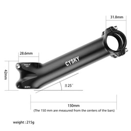 CYSKY 31.8 Bike Stem 140mm 150mm Extra Length 7° 12° 17° 25° Degree for 31.8mm Handlebar Clamp 1-1/8 28.6mm Steer Tube, for Road Bike, Mountain Bike, Gravel, Hybrid, E-Bikes (25 Degree, 150mm)
