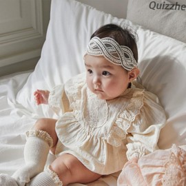 Quizzhe Baby Girls Lace Bow Headband Soft Breathable Lace Flower Hairband Infant Baptism Christening Beanie Cap Newborns Hairband for Toddlers Baby Birthday Gifts (Style8)