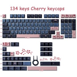 Tsungup Japanese NightSakura Cherry Profile Keycaps - 134 Keys Dye Sublimation PBT With 6.25U 7U Spacebar for Cherry MX Switches Mechanical Keyboard