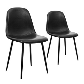 CangLong Faux Leather Dining Back Modern Side Chair for Pub Coffee Home, Set of 2, Black