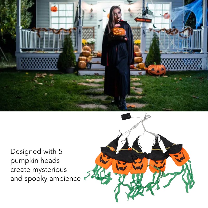 Pumpkin String Lights Clear Pattern Spooky Ambience Battery Powered LED