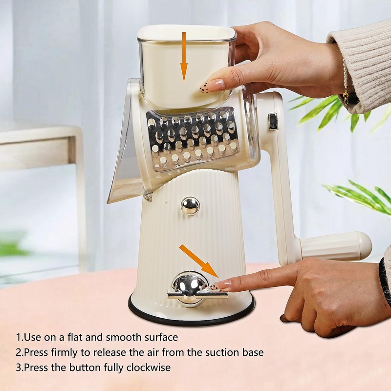 Rotary Cheese Grater with Handle: 5 in 1 Cheese Grater