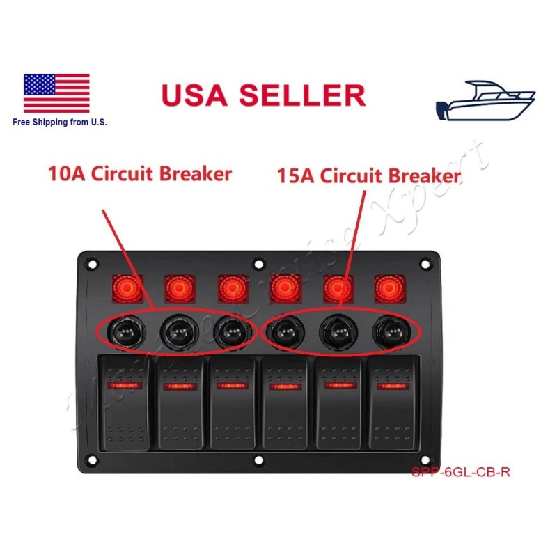 STX 6 Gang Toggle Rocker Switch Panel Circuit Breaker Waterproof
