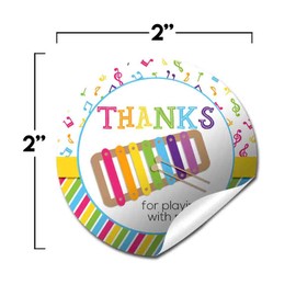 Thanks for Playing with Me Musical Xylophone Themed Birthday Party Thank You Sticker Labels, 40 2" Party Circle Stickers by AmandaCreation, Great for Party Favors, Envelope Seals & Goodie Bags