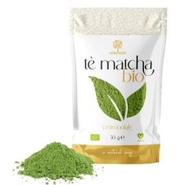 ERBOTECH Matcha Tee Ceremonial Qualität, Organisches Japanisches Tè Grünes Pulver Beutel 50 gr, 100% Natürlicher Tee Matcha, Ideal für Süßigkeiten, Smoothies, Eistee, Vegan