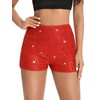 MINTLIMIT Womens Sequin Shorts Midrise Solid Zipper Elastic High Waist