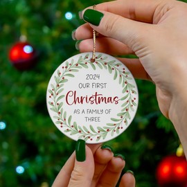 First Christmas as a Family - Tree Decoration Ornament Bauble Growing Family Keepsake – Growing Family Christmas Décor – Ceramic Holiday Ornament (2024, Family of Three)