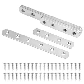Pack of 8 Flat Connectors, Stainless Steel Perforated Plate, Metal Connector, Wood Connector, with 40 Screws for Cabinet, Table, Chair, Wood, Furniture Repairing, 20 x 95 mm/20 x 156 mm (2 Sizes)