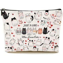Cat Make Up Bags for Women | Cat Makeup Bag Zipper Pouch for Teens Daughter Sister Bestie | Cat Gifts for Girls | Cat Lady Gifts for Women | Canvas Cosmetic Bag Cat with Lining Moisture-Proof