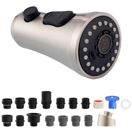 Hibbent Pull Down Kitchen Faucet Head Replacement, 3-Function NSF/ANSI/CAN 61 & CUPC Certified Sink Spray Nozzle, 15 Adapters, Compatible with Moen, Delta, Kohler Faucets, Brushed Nickel