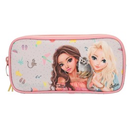 Depesche TOPModel Juicy 13325 Pencil Case in Cream and Pink with Model Motif, Monkey and Colourful Pattern, Pencil Case with Mesh Compartment