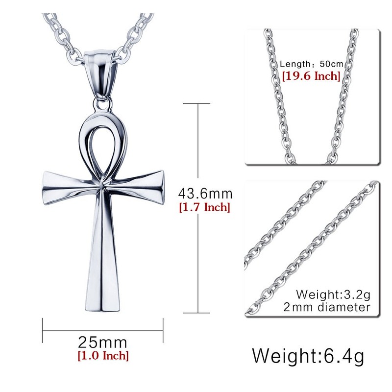 FPHNUY Men's Stainless Steel Coptic Anka Cross Religious Pendant Necklace,