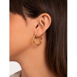 SINGULARU - Lake Gold Hoop Earrings - Brass Earrings with 18K Gold Plating or Rhodium Plating - Lightweight Hoop Earrings with Stud Earrings - Women's Jewellery, Yellow Gold, No Gemstone