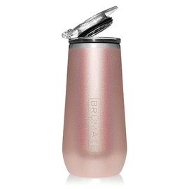BrüMate 12oz Insulated Champagne Flute With Flip-Top Lid - Made With Vacuum Insulated Stainless Steel (Glitter Rose Gold)