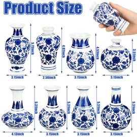 Dandat 8 Pcs Chinoiserie Bud Vases Small Blue and White Flower Porcelain Vase Ceramic Vintage Floral Chinese Vase Set for Home Dining Room Living Room Shelf Table Centerpieces Decor(Elegant)