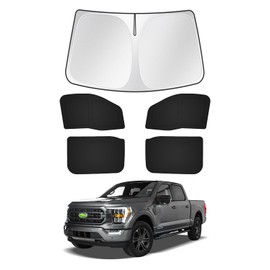 Canvcle Sunshade for Ford F150 4Door 2021-2025 2026 F-150 Accessories Windshield Sun Shade Side Rear Window Shade Cover Sun Visor Shield Cover Privacy Protection Keep Vehicle Cool Black 5PCS