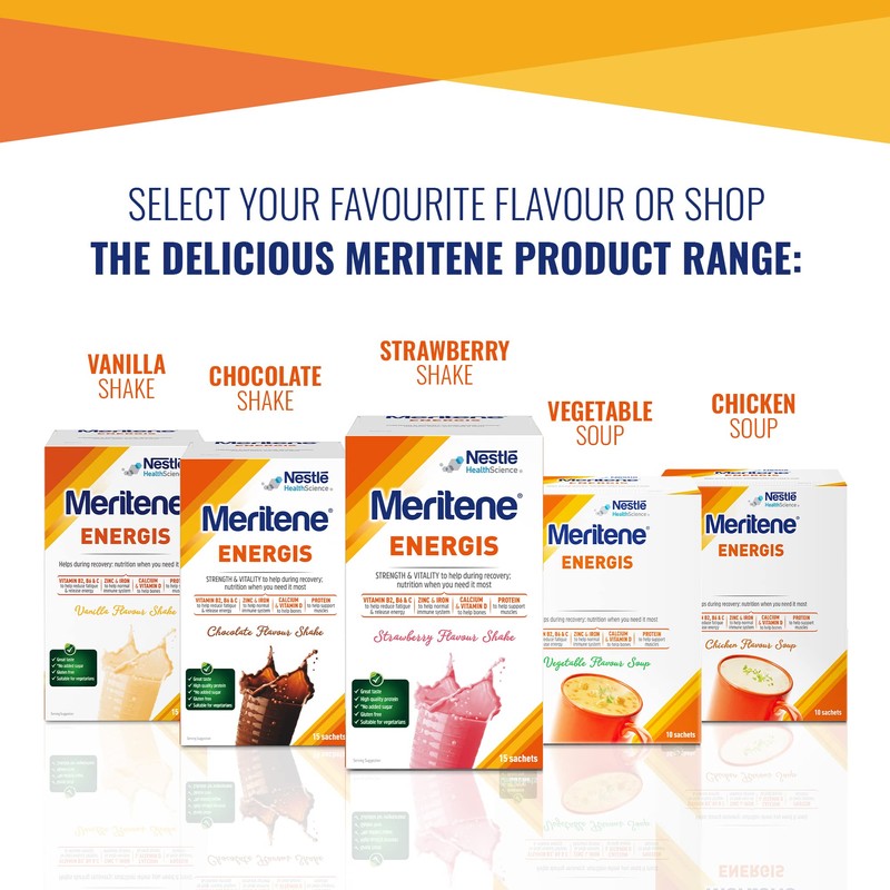 Meritene Energis Strawberry Shake | 30g Shake Powder Sachets, Pack