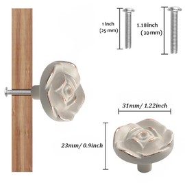 Tverghvad Rose Flower Dresser Knobs, [4 Pack] Vintage Zinc Alloy Rose Cabinet Pulls and Knobs, Decorative Antique Pull knobs for Kitchen, Cupboard, Cabinets and Drawers (White, 4 Pieces)