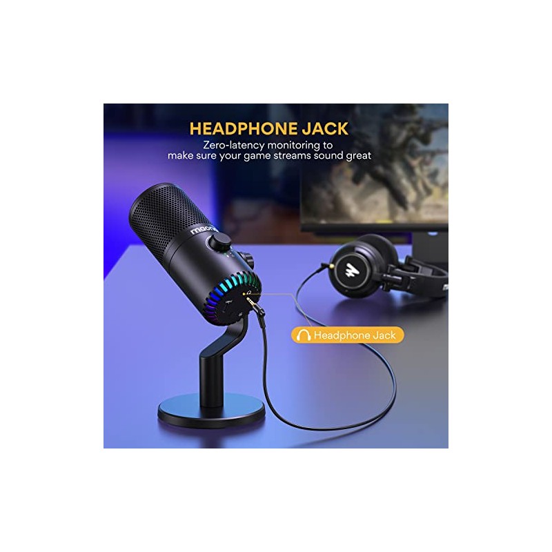 MAONO Micrófono USB para juegos para PC, micrófono condensador programable