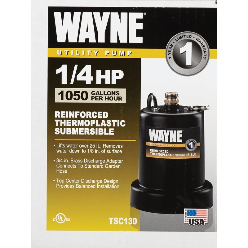 WAYNE TSC130-1/6 HP Reinforced Thermoplastic Submersible Multi-Use Pump - Up