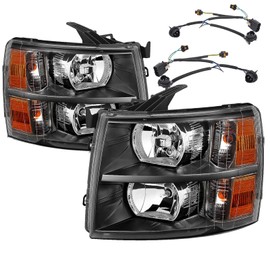 APSVE Headlight Pair and Wiring Harness Replacement For 2008 2009 2010 2011 2012 2013 2014 Chevy Silverado 1500 2500HD(07 New Body Style) - Driver and Passenger Side, Vehicle Light Assembly, Black