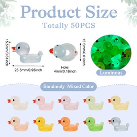 Beadthoven 50pcs Glow in The Dark Duck Beads Resin Large Hole European Beads Luminous Tiny Duck Animals Figures for Bracelet Necklace Keychain Crafts Jewelry Making Supplies