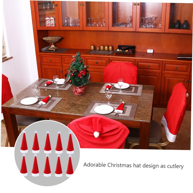LABRIMP 28PCS Christmas Hat Cutlery Bags Silverware Holders Festive Tableware