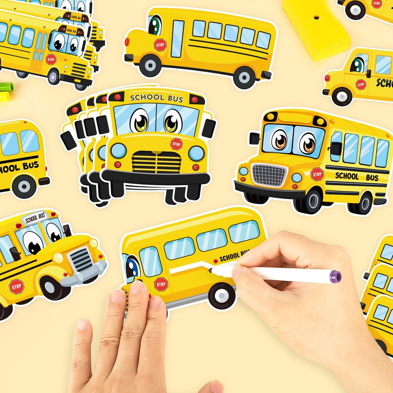 54 Pcs School Bus Cut-Outs Double Printed Paper Decor for