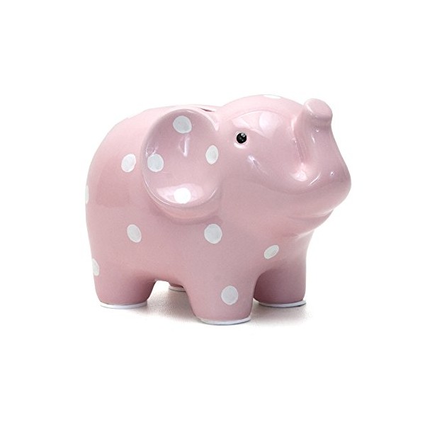 Child to Cherish Ceramic Polka Dot Elephant Piggy Bank for Girls, Pink